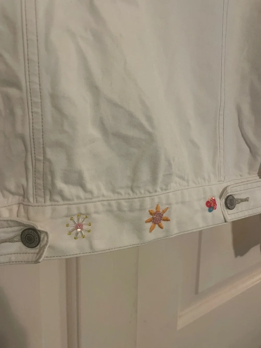 Girls GAP White Floral Embroidered Denim Jacket - Cottagecore Boho Chic size 12